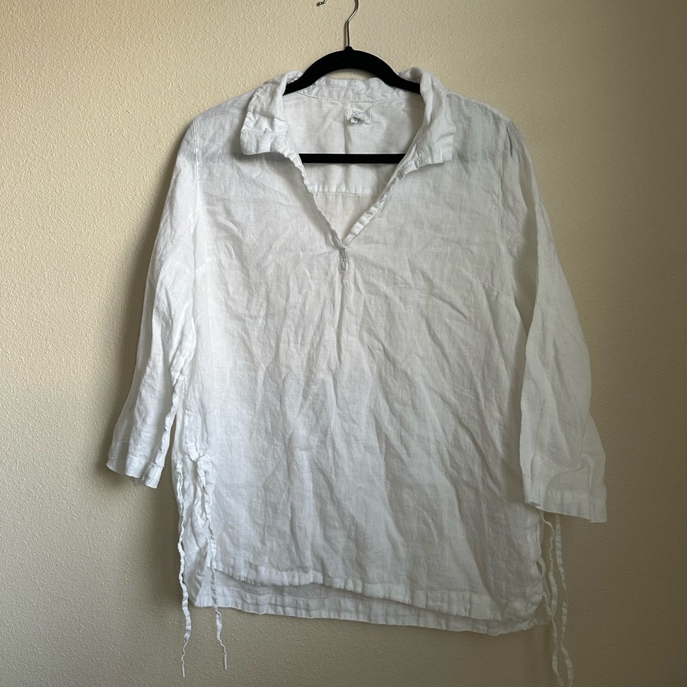 SIGRID OLSEN 100% Linen White Tunic Top Size L
